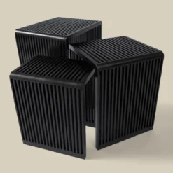 Bijzettafel set latjes zwart teak - Bodio Teak Slats