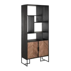 Boekenkast zwart teak met visgraat - DTP Home Criss Cross