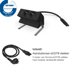 Bureau stekkerdoos zwart 2x 230V + eGST® snoer 3m - Lavis Power Desk Up® 2.0
