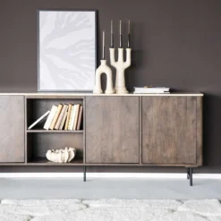 Dressoir donker hout met travertin blad - Eleonora Lio