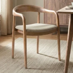 Eetkamerstoel naturel hout met beige zitting - Bodio Sari