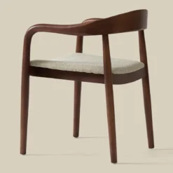 Eetkamerstoel walnoot hout met beige zitting - Bodio Sari