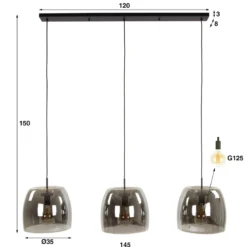 Eettafel hanglamp grijs rook glas - Santa Drift Glass