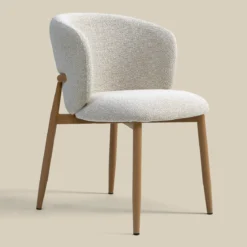 Eiken eetkamerstoel met ronde rug creme - Bodio Maeve