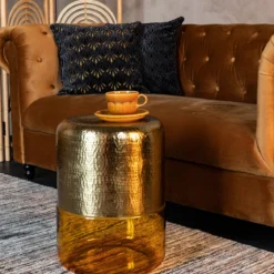 Gouden bijzettafel met glas - Dutchbone Cave
