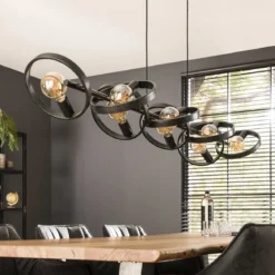 Grote hanglamp metalen ringen zwart - Santa Hover 8