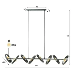 Grote hanglamp metalen ringen zwart - Santa Hover 8