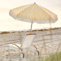 Grote parasol Ibiza stijl 256 cm geel - Brafab Gatsby Yellow Stripe
