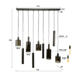 Hanglamp met cilindervormige glazen - Santa Sepiora