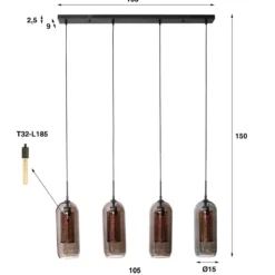 Hanglamp rookglas en geperforeerd staal - Santa Smoke Glass