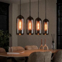 Hanglamp rookglas en geperforeerd staal - Santa Smoke Glass