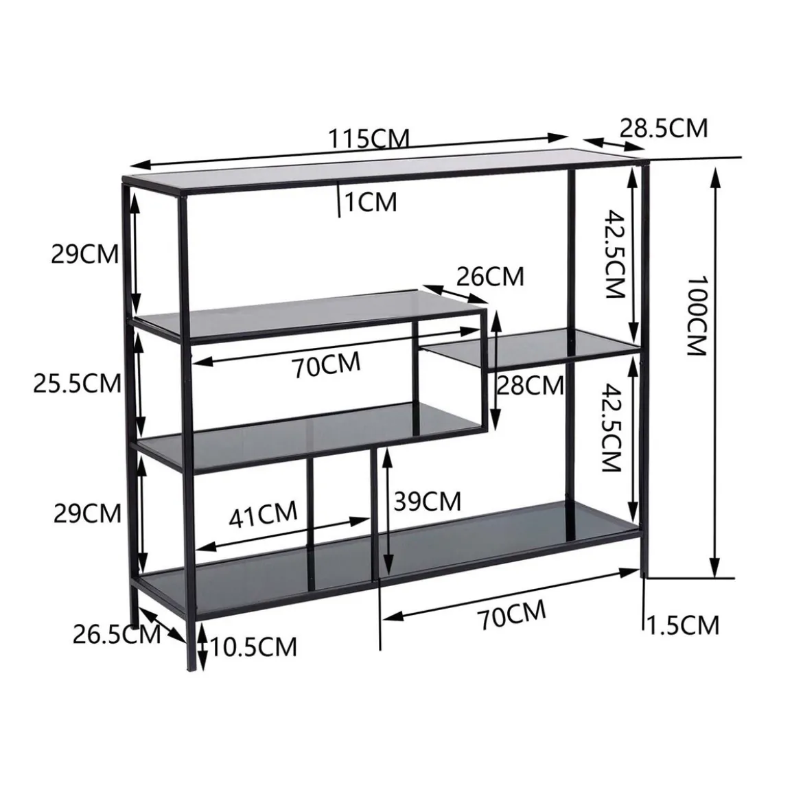 Laag wandrek staal met glas - Kare Design Loft