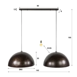 2-lichts hanglamp met metalen kappen - Santa Dome