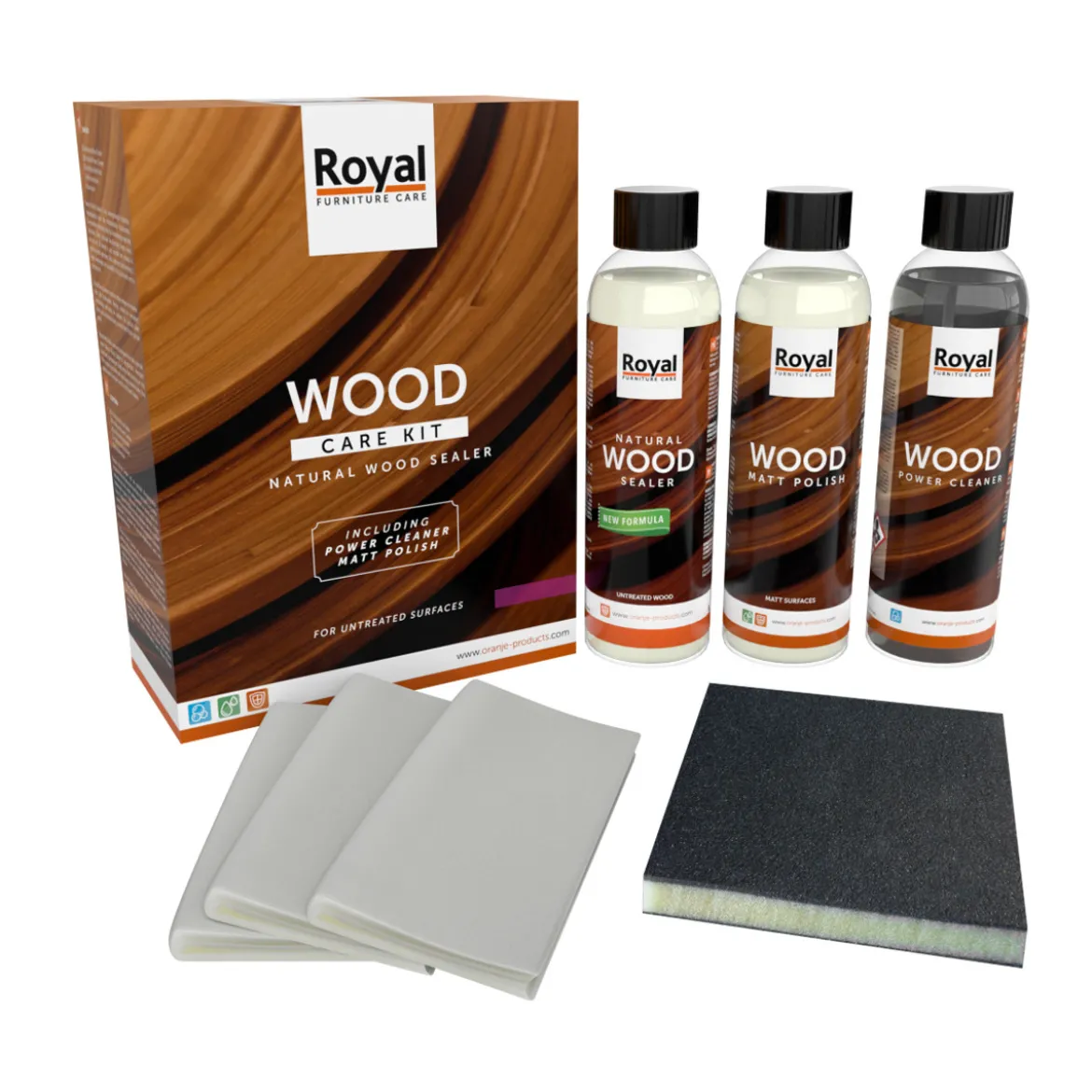 Matt Polish + Cleaner + Natural Wood Sealer 250 ml - Oranje Wood Care Kit Sealer