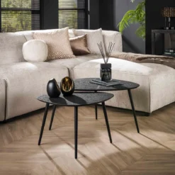 Metallic antraciet bijzettafel set van 2 - Giani Metallic