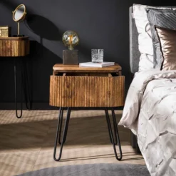 Nachtkastje hout met ribbels - Giani Wave
