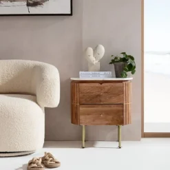 Nachtkastje mangohout en marmer - Kare Design Grace