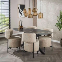 Ovale eettafel marmerlook zwart goud - Giani Spider Ceramic