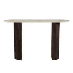 Ovale sidetable travertin en walnoot - Bodio Rizza