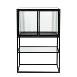 Ribbelglas vitrinekastje zwart - Dutchbone Boli