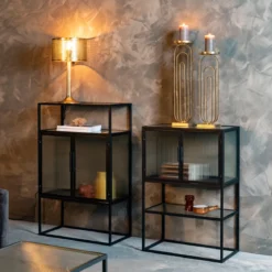 Ribbelglas vitrinekastje zwart - Dutchbone Boli