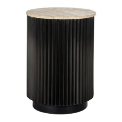 Ronde bijzettafel travertin en ribbelhout - Richmond Interiors Hampton
