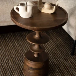 Ronde bijzettafel walnoot - Dutchbone Cath Walnut