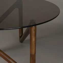 Ronde salontafel hout en glas - Dutchbone Naia