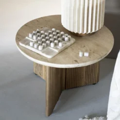 Ronde salontafel met travertin blad - Eleonora Sara