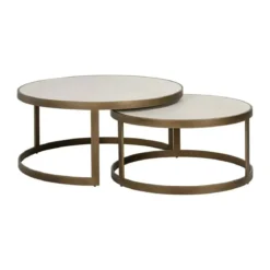 Ronde salontafelset messing en wit hout - Richmond Interiors Whitebone