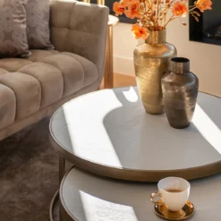 Ronde salontafelset messing en wit hout - Richmond Interiors Whitebone