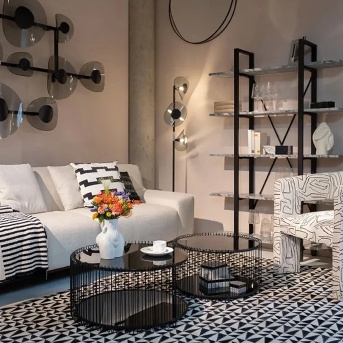 Ronde salontafel set met glasplaat - Kare Design Wire Double