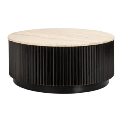 Ronde salontafel travertin en ribbelhout - Richmond Interiors Hampton