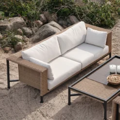 Rotan loungeset bank olefin teddy stof - Brafab Shell