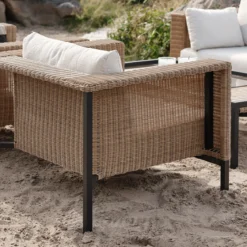 Rotan loungeset fauteuil olefin teddy stof - Brafab Shell