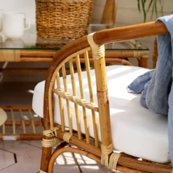Rotan tuinbank met witte kussens - Brafab Astrakan