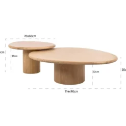 Salontafel set eiken organische vorm - Richmond Interiors Oakley
