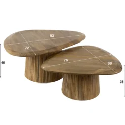 Salontafelset hout met ribbel voet - Giani Wave