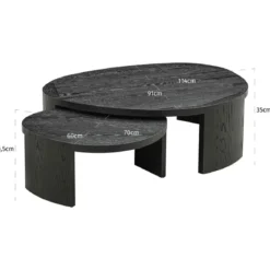 Salontafel set zwart hout organisch - Richmond Interiors Navarino