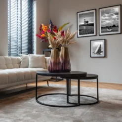 Salontafelset zwart mangohout - Richmond Interiors Catana