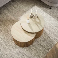 Set salontafels ribbelhout en traverin - Giani Nuovo