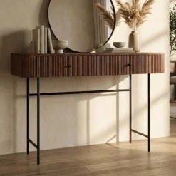 Sidetable ribbel hout 120 cm - Bodio Mirah