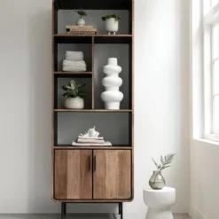 Smalle hoge vakkenkast teak - DTP Home Evo