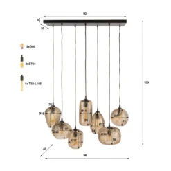 Stijlvolle hanglamp met smoke-bruin glas - Santa Chevron