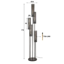 Stoere vloerlamp zwart metaal gaas - Santa Tube Mesh