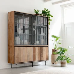 Teak buffetkast met zwarte binnenkant 180 cm - DTP Home Metropole