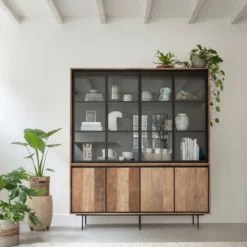 Teak buffetkast met zwarte binnenkant 180 cm - DTP Home Metropole