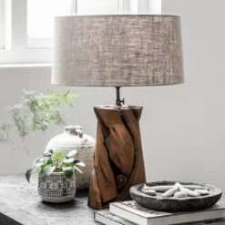 Teak tafellamp - Must Living Jungle White