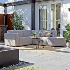 Tuin hoekbank all-weather stof met ronde hocker - Bodio Fendi