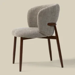 Walnoot eetkamerstoel met ronde rug beige - Bodio Maeve